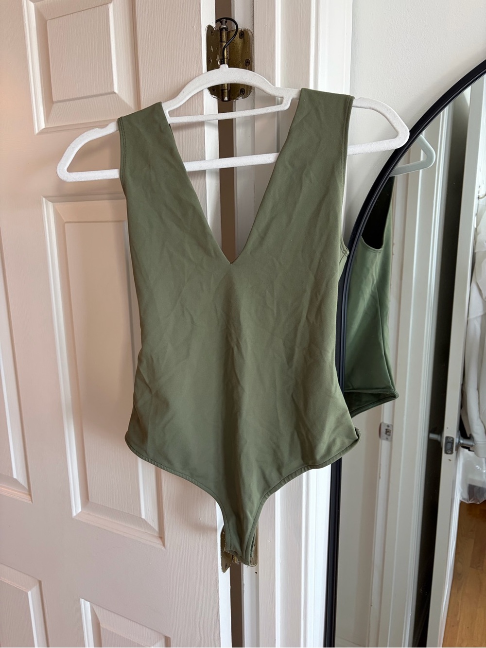 Free People Olive Green V-Neck Bodysuit